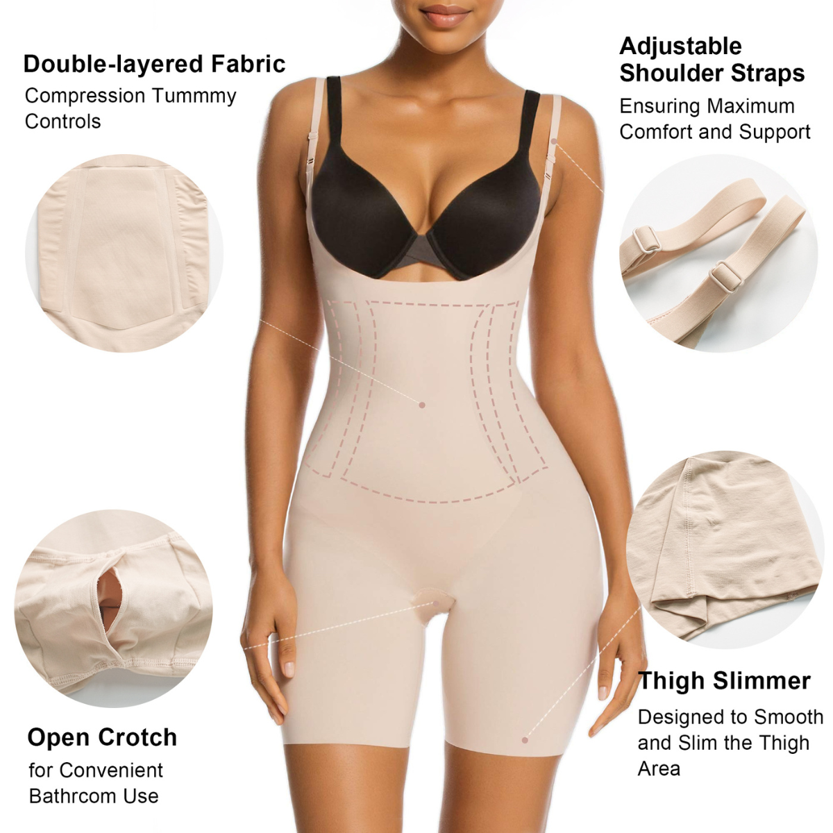 One-Piece Seamless Core-Sculpting Open-Bust Shorts Bodysuit