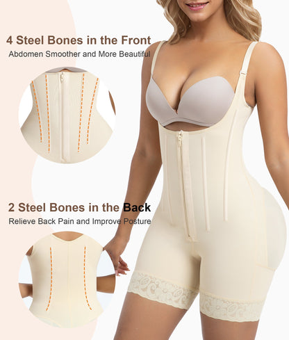 6-Steel-Bones Tummy Control Zip & Hooks Faja with Butt Lift